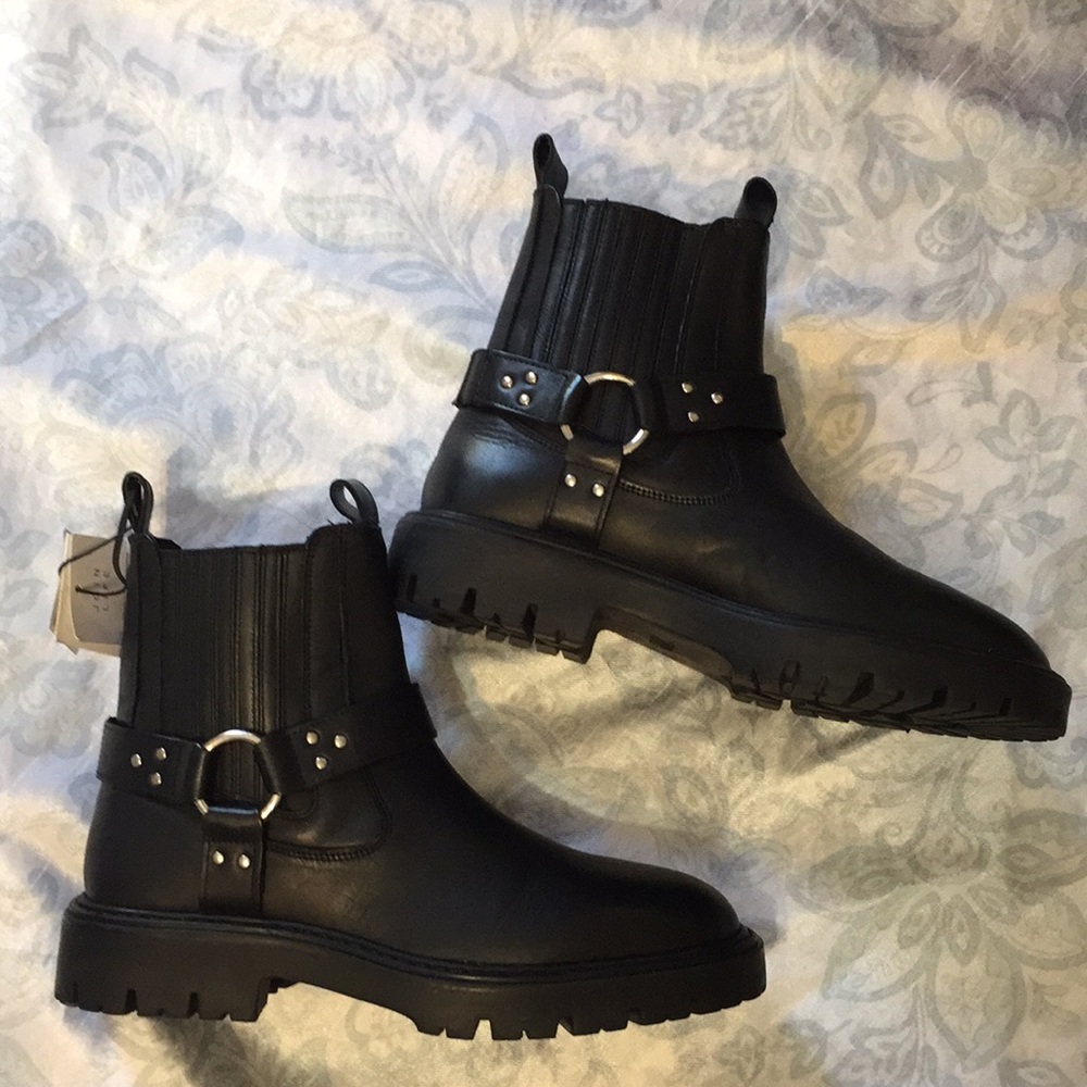 Zara leather biker boots size 39 or 8